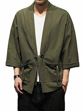 Cotton Linen Kimono Jacket Lightweight Open Front Cardigan Summer